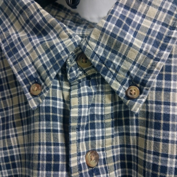 Eddie Bauer Blue Tan Plaid Button Down Shirt L - Picture 5 of 6